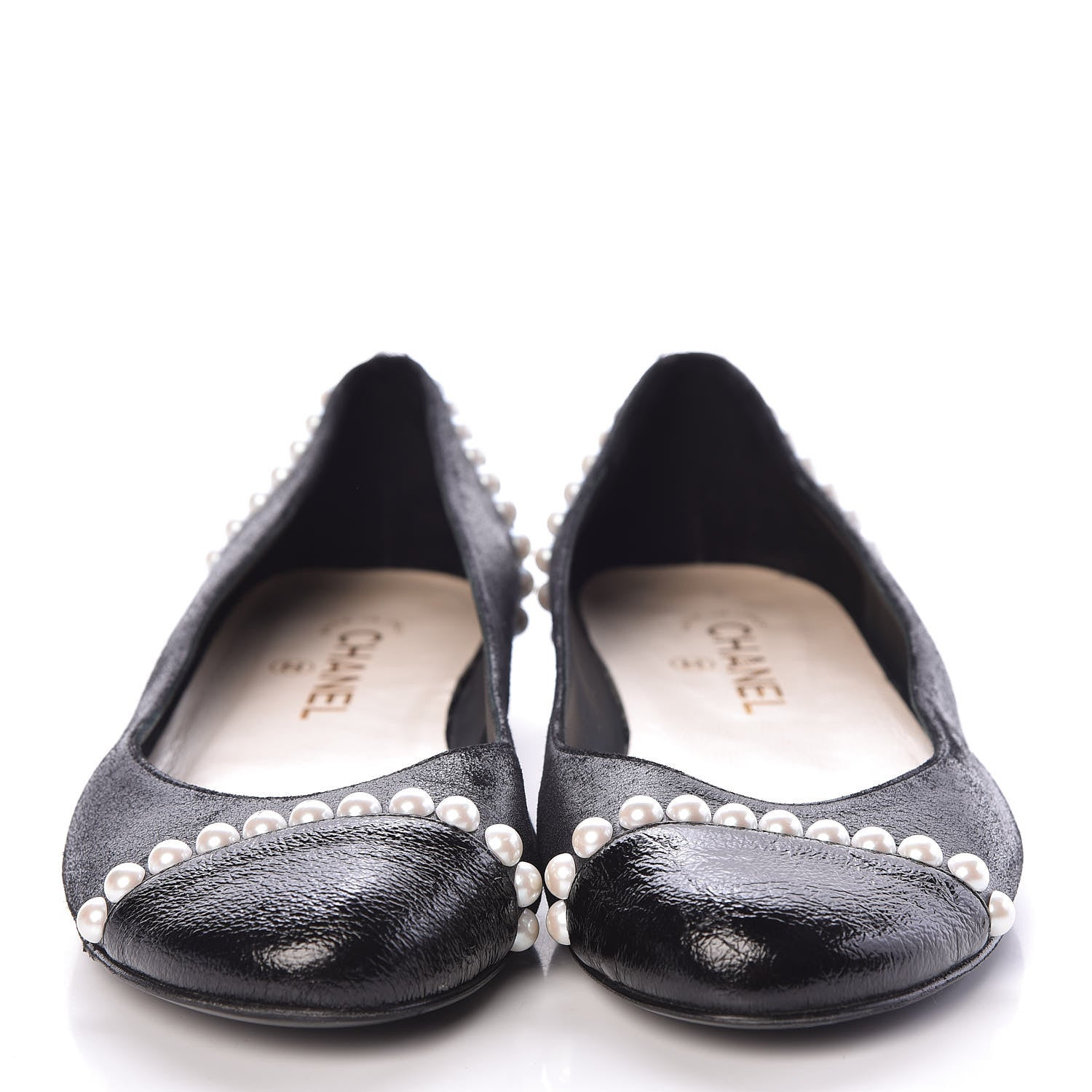 Chanel Iridescent Lambskin Pearl Ballerina Flats 38 Black 2 of 9
