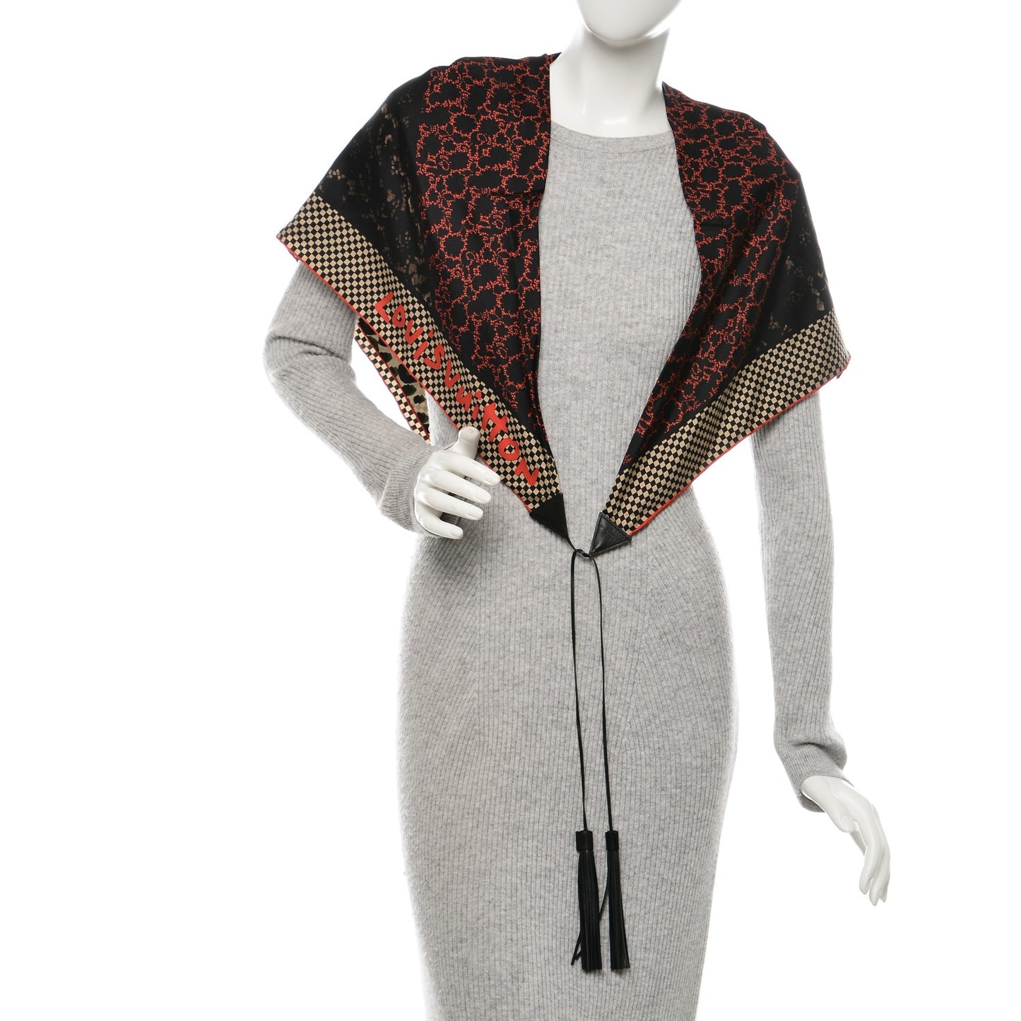 Silk Leopard Tassel Scarf Black