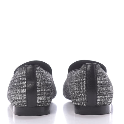 Chanel Fantasy Fabric Grosgrain CC Mocassin Loafers 37 White Black 7 of 11