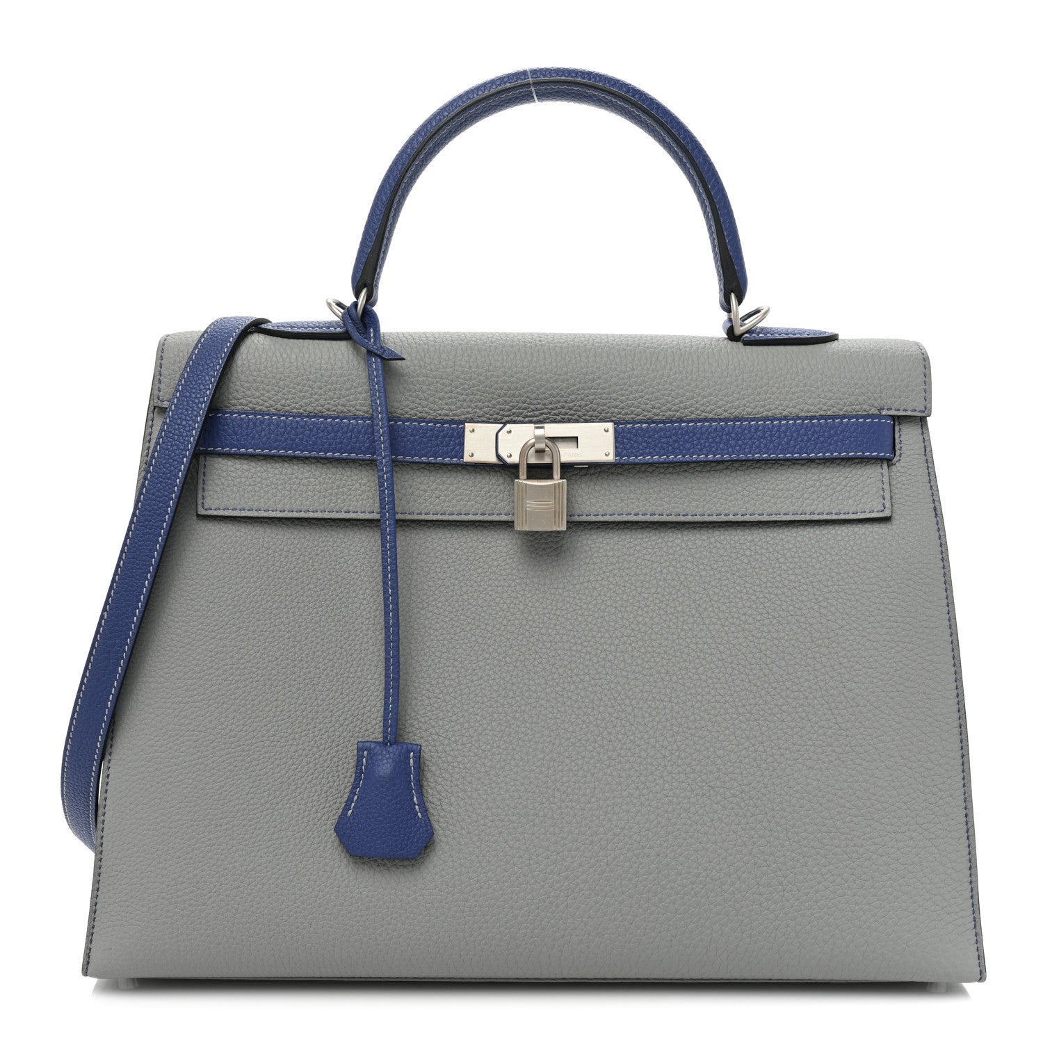 Hermes Togo Horseshoe Kelly Sellier 35 Gris Mouette Bleu Electrique 1 of 12