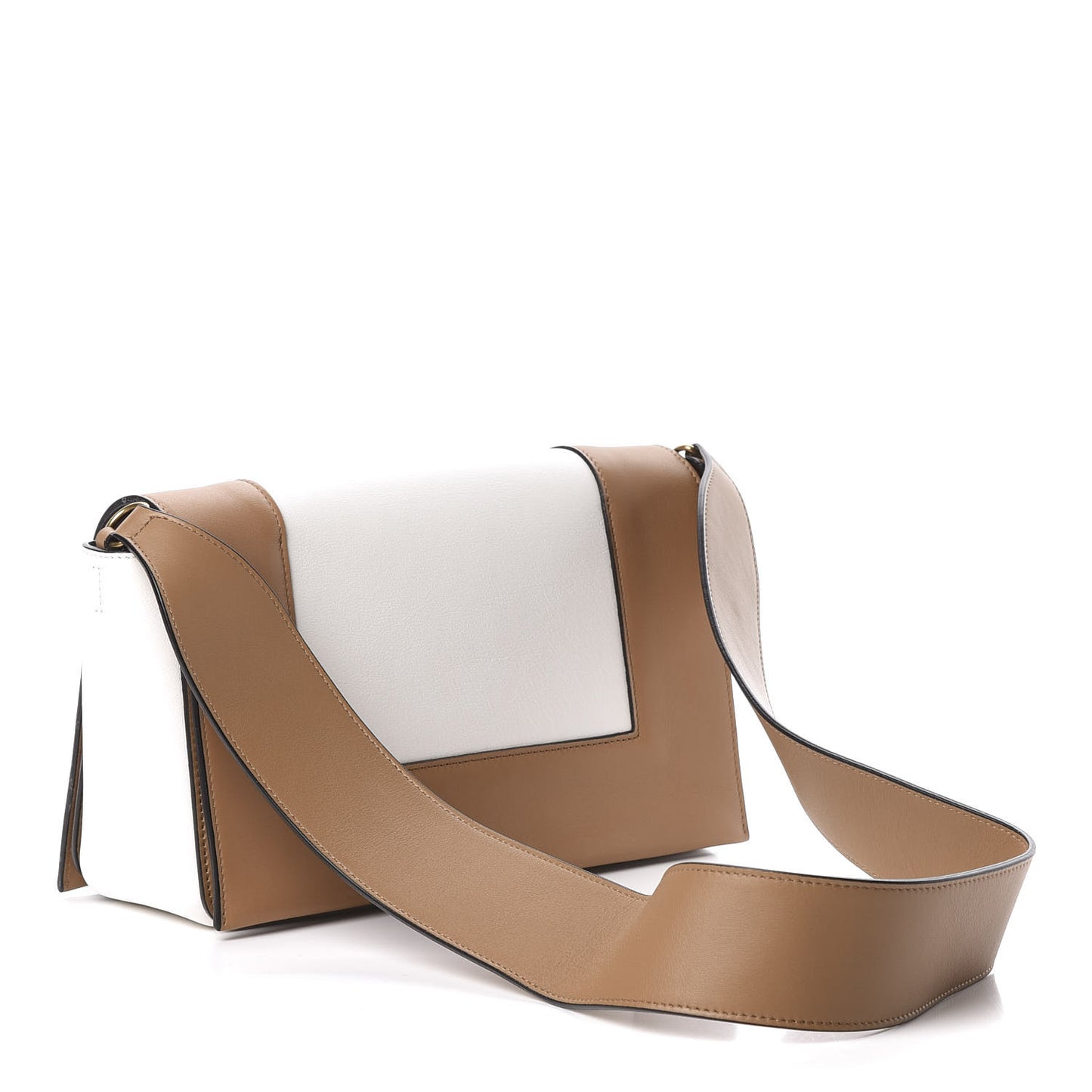 Shiny Smooth Calfskin Medium Frame Shoulder Bag Tan Optic White