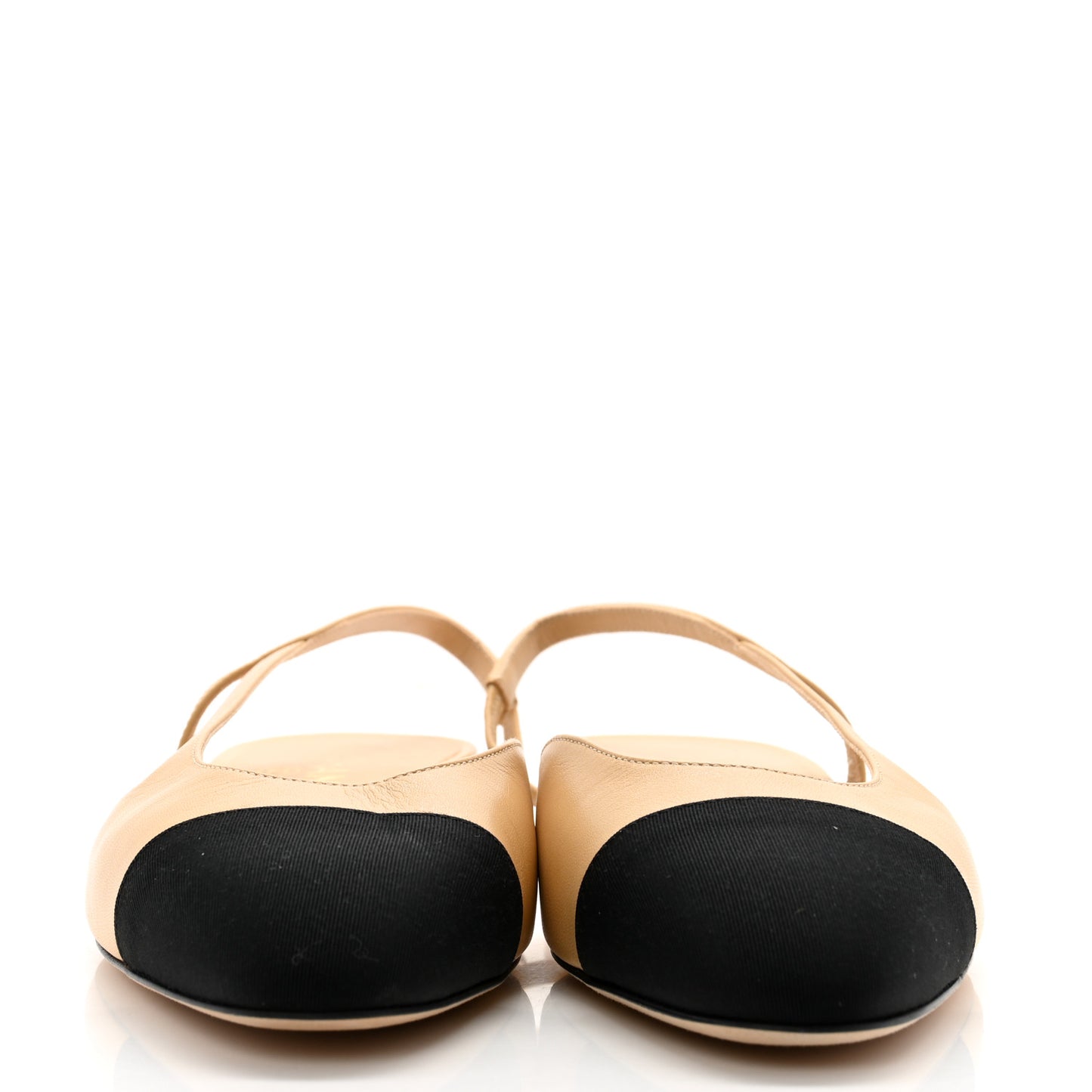 Lambskin Grosgrain Cap Toe CC Slingback Sandals 40 Beige Black