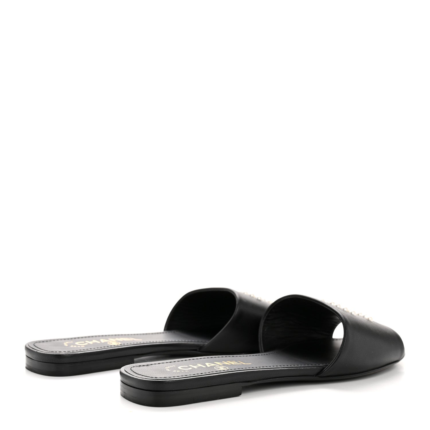 Chanel Lambskin Pearl CC Sandals 39 Black 5 of 10