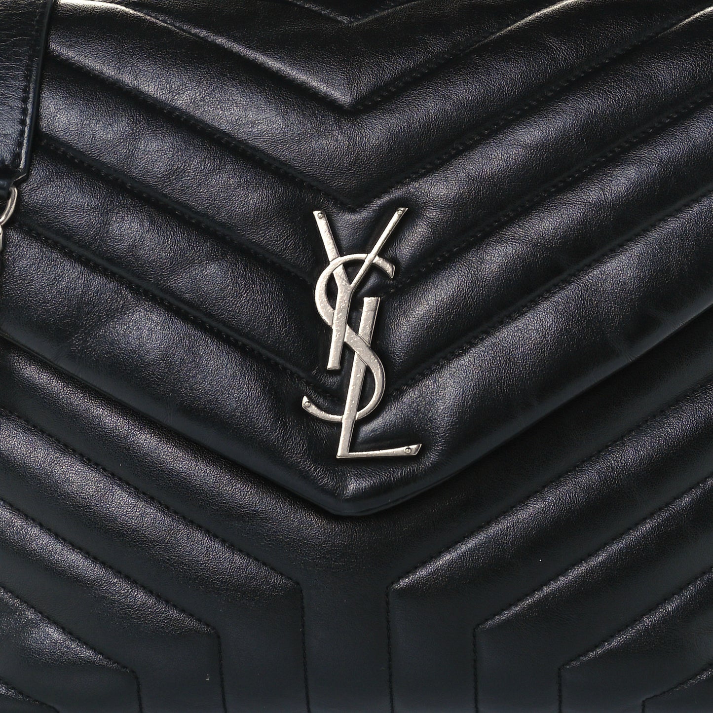 Calfskin Y Quilted Monogram Medium Loulou Chain Satchel Black