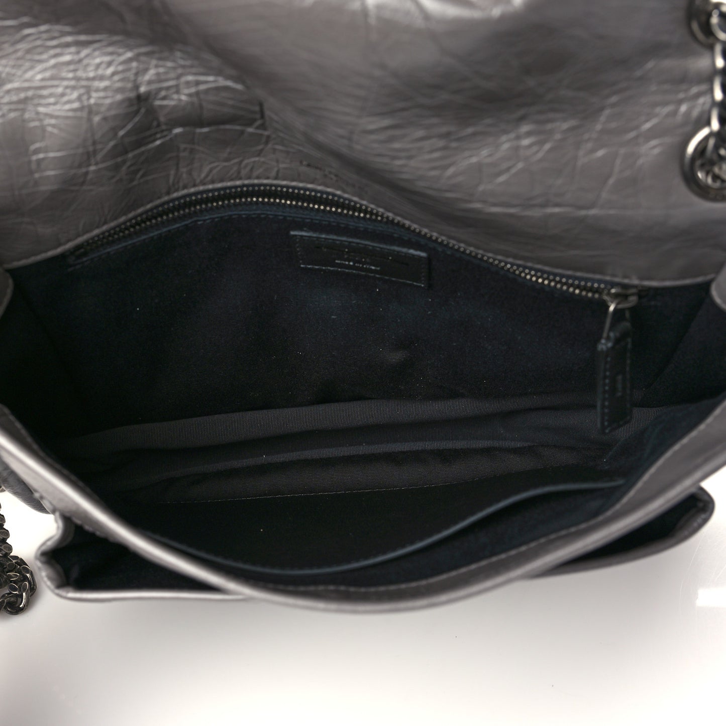 Crinkled Calfskin Matelasse Monogram Medium Niki Chain Satchel Fog