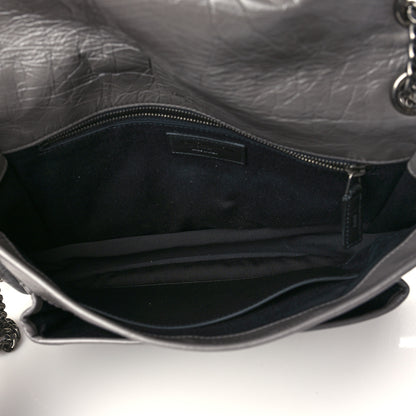 Saint Laurent Crinkled Calfskin Matelasse Monogram Medium Niki Chain Satchel Fog 4 of 5