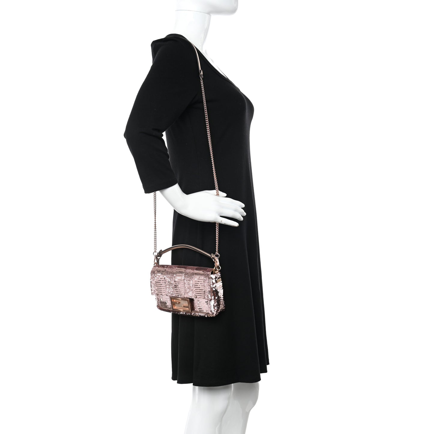 Sequin Metallic Nappa Pequin Mini Baguette Rame