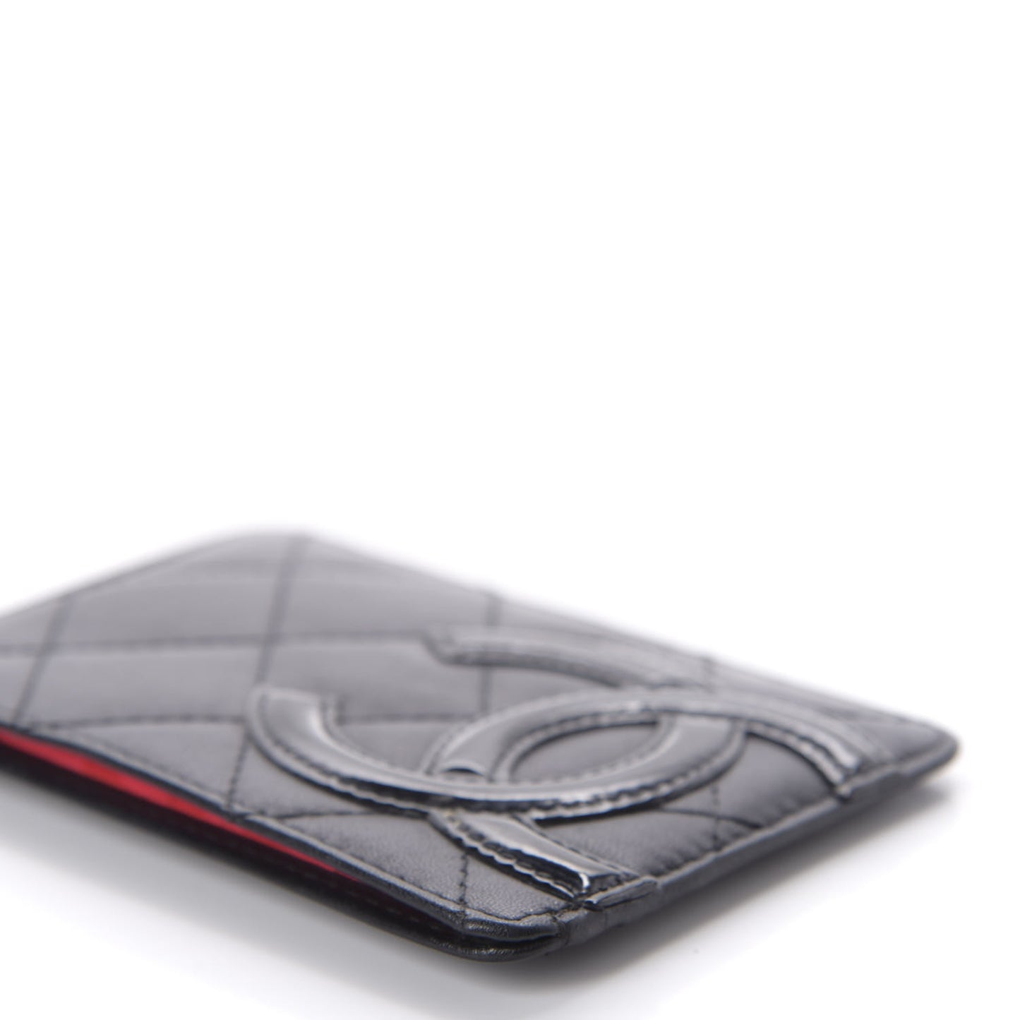 Calfskin Quilted Cambon Card Holder Black