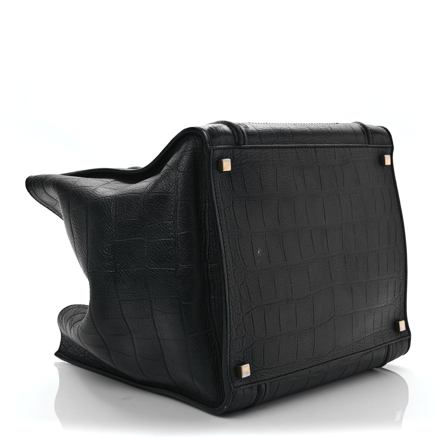Celine Calfskin Crocodile Embossed Medium Phantom Luggage Black 4 of 11