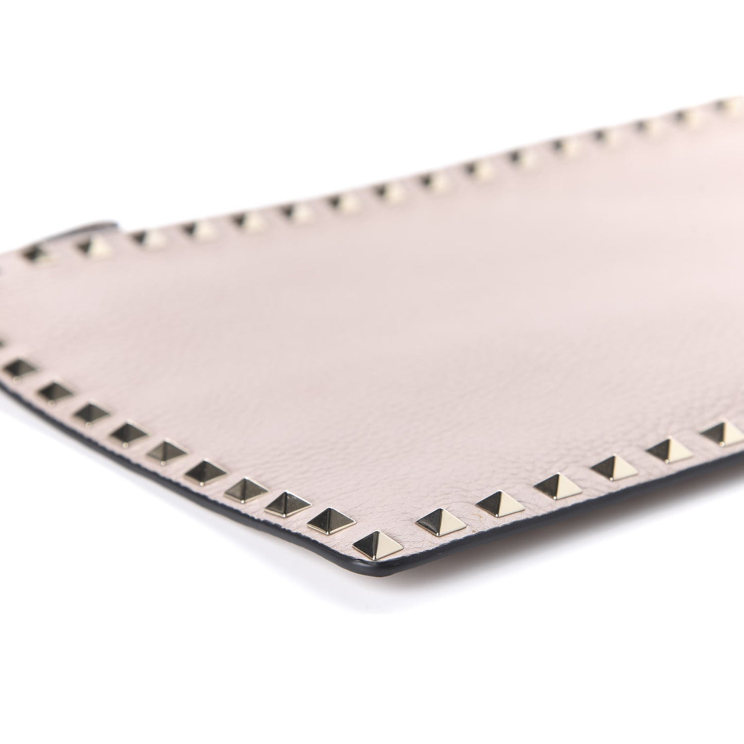 Pebbled Calfskin Large Rockstud Zip Pouch Poudre