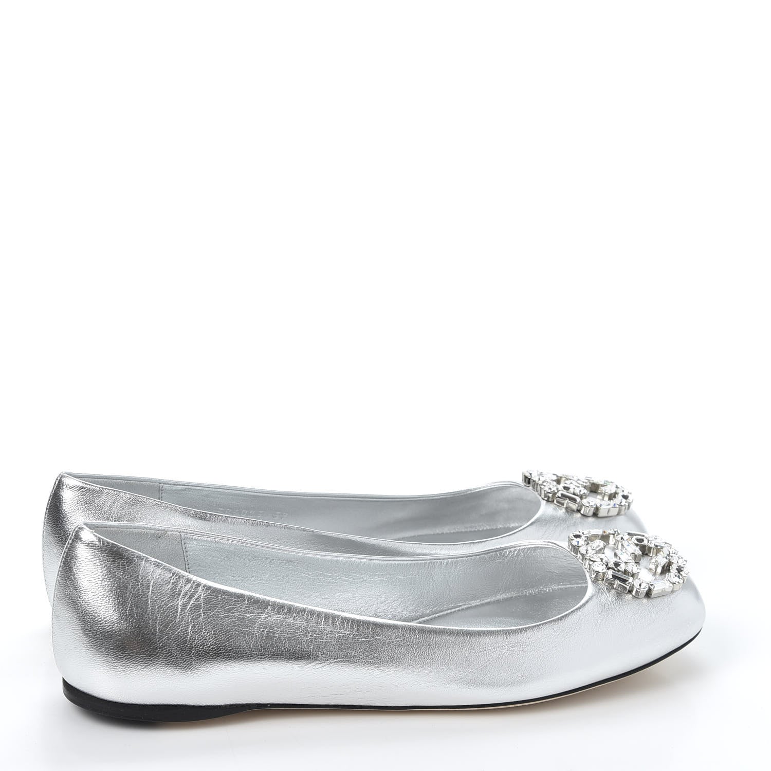 Gucci Metallic Nappa Silk Crystal Interlocking G Ballet Flats 39 Argento 4 of 11