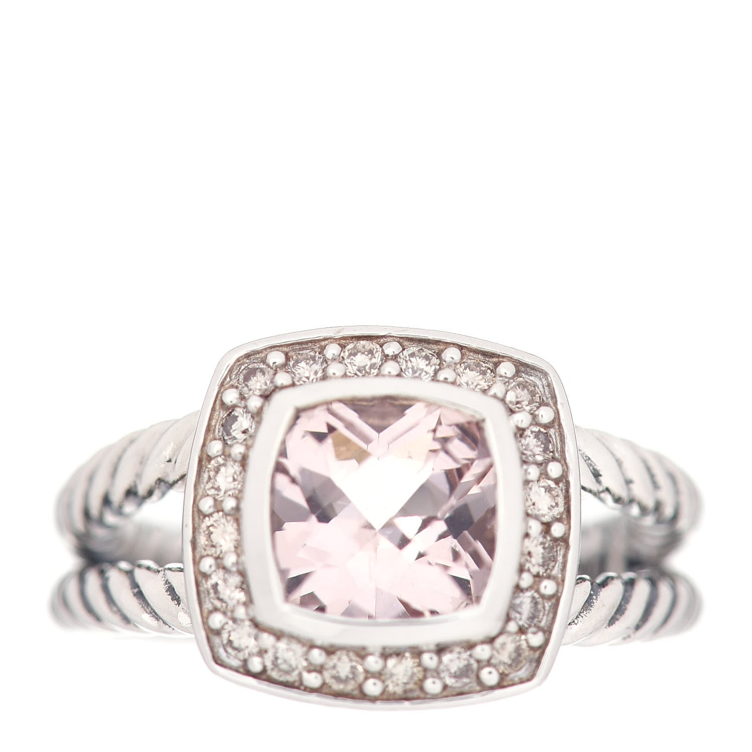 David Yurman Sterling Silver Diamond Morganite 7mm Petite Albion Ring 50 5.5 1 of 5