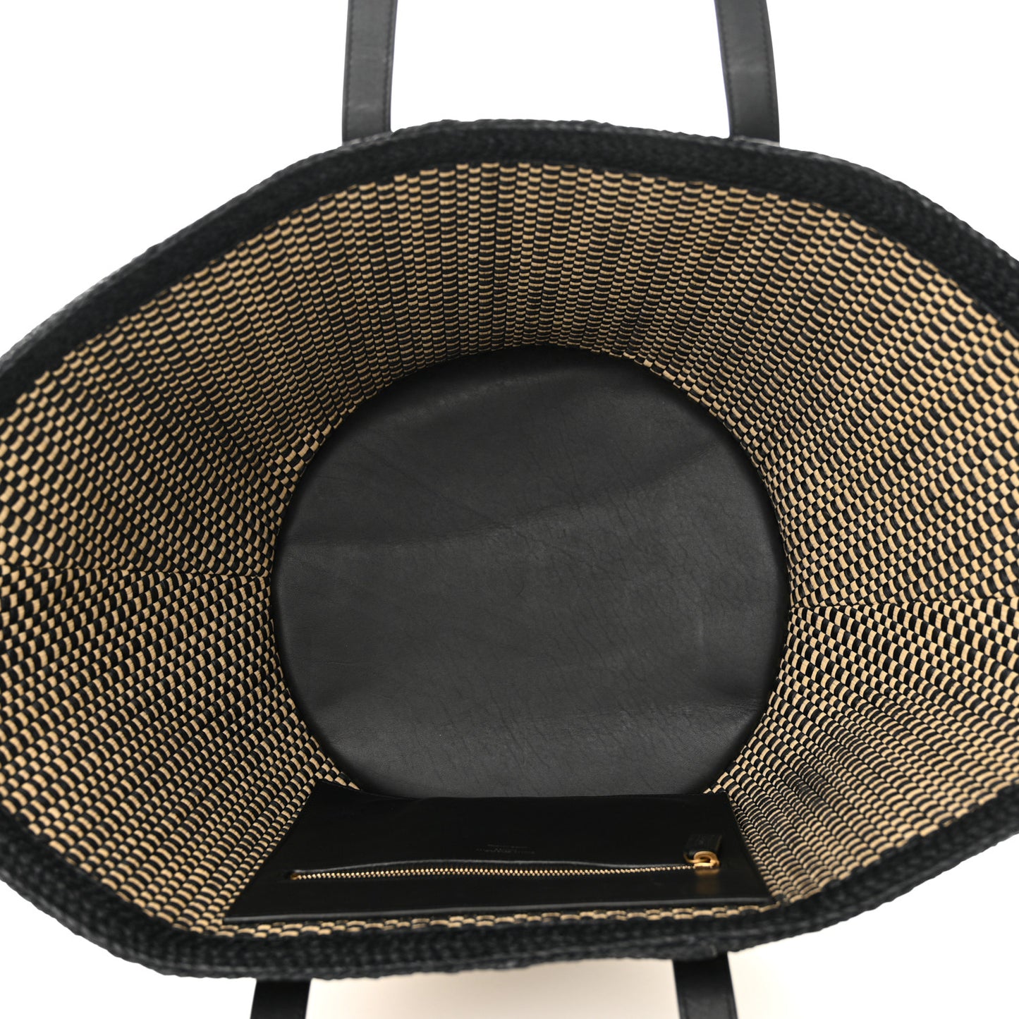 Raffia Calfskin Medium Panier Tote Black Naturale