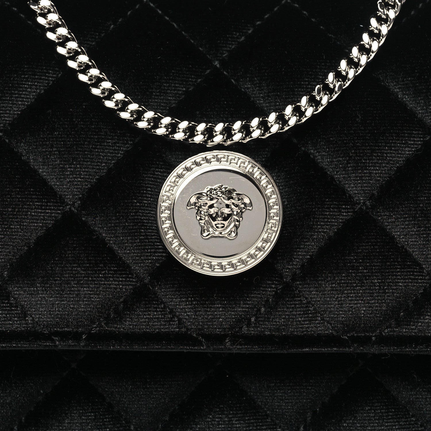 Versace Velvet Quilted Medusa Wallet On Chain Black 7 of 9