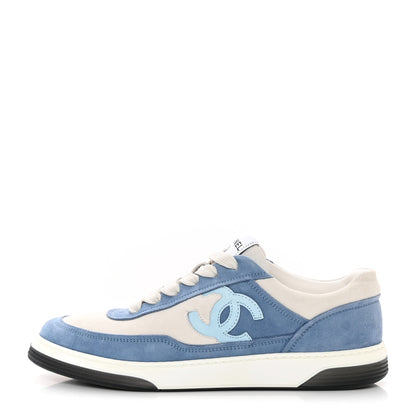 Chanel Suede Kidskin Womens CC Sneakers 39 White Blue 1 of 15