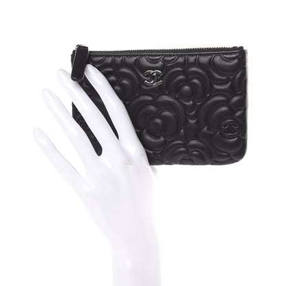 Chanel Goatskin Camellia Embossed Cosmetic Pouch Black 2 of 8
