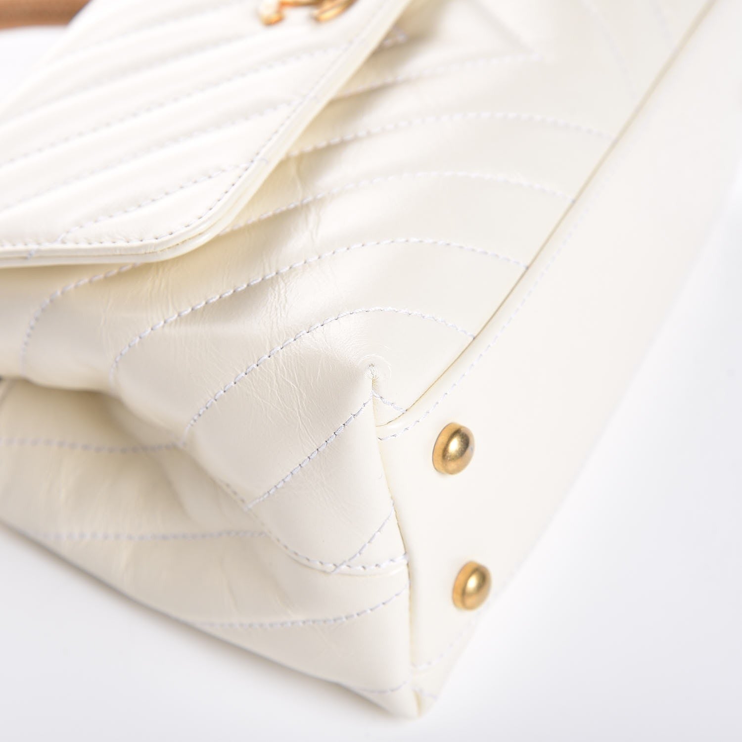 Chanel Calfskin Lizard Chevron Quilted Mini Coco Handle Flap White 8 of 10