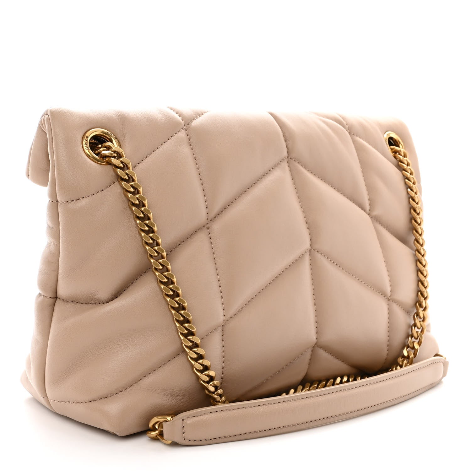 Saint Laurent Lambskin Quilted Small Loulou Puffer Monogram Chain Satchel Dark Beige 3 of 10