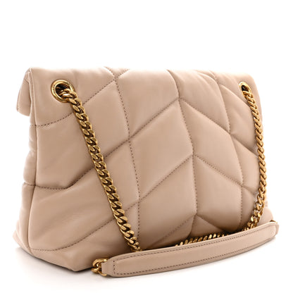 Saint Laurent Lambskin Quilted Small Loulou Puffer Monogram Chain Satchel Dark Beige 3 of 10