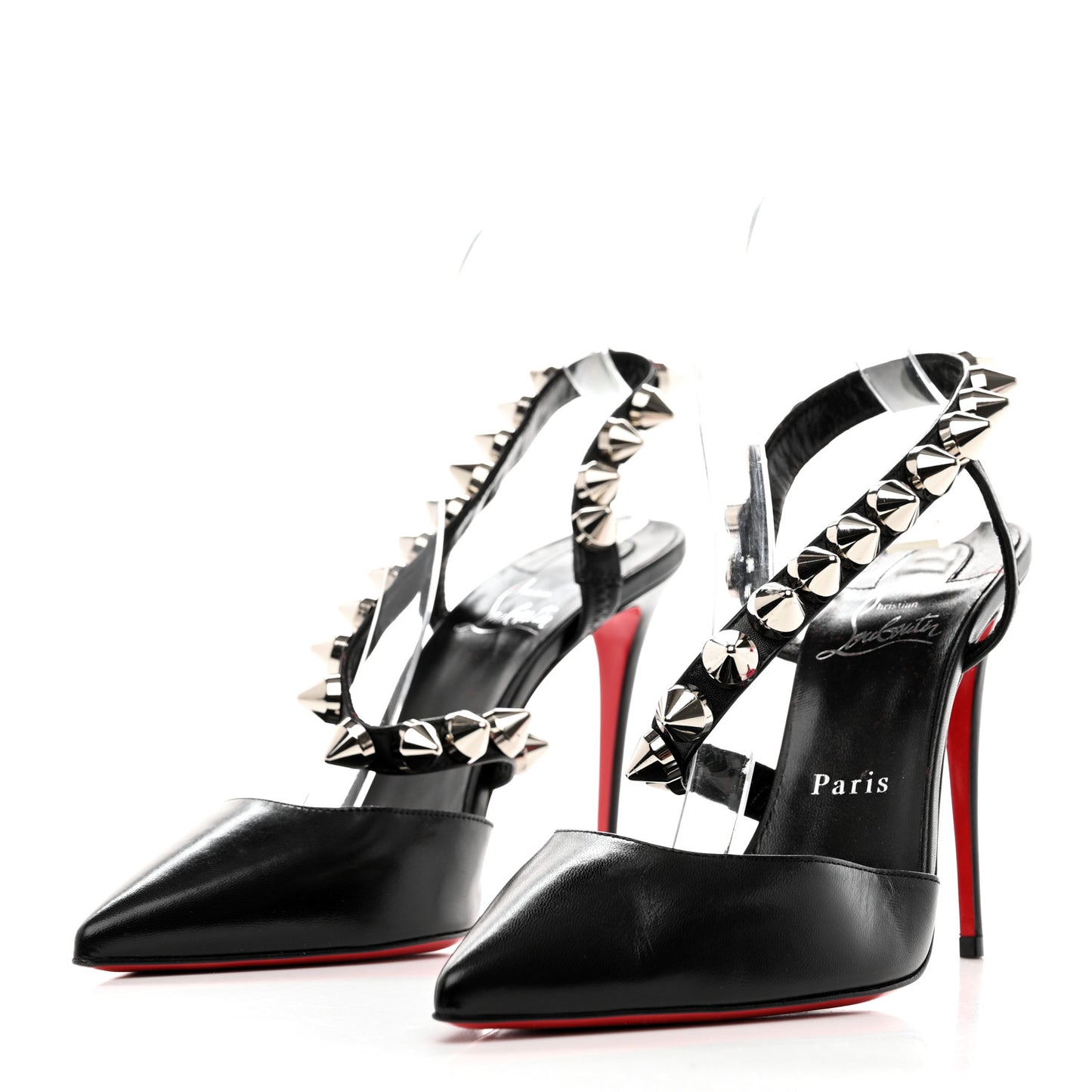 Calfskin Spikita Slingback 100 Stiletto Pumps 38.5 Black Silver