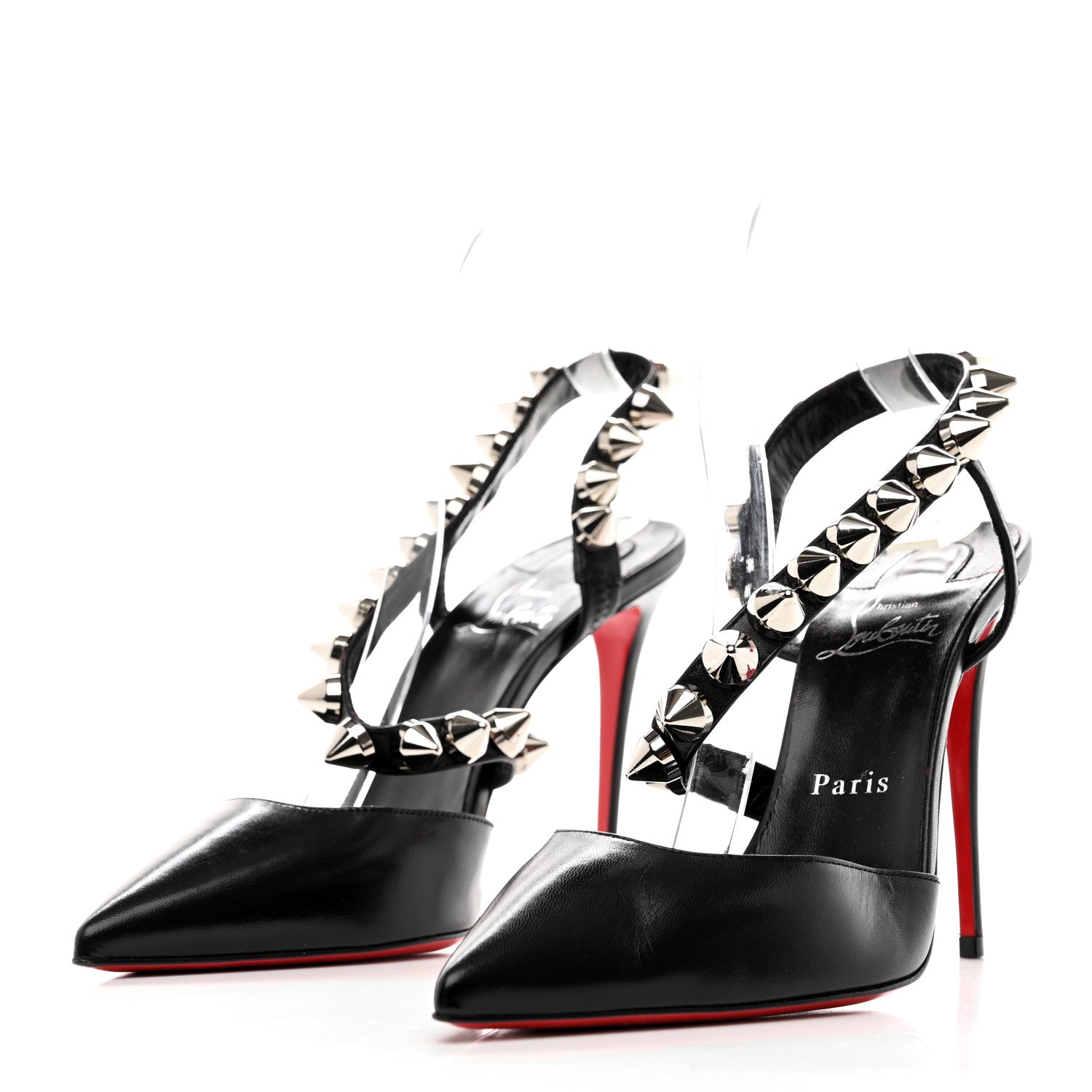 Christian Louboutin Calfskin Spikita Slingback 100 Stiletto Pumps 38.5 Black Silver 3 of 7