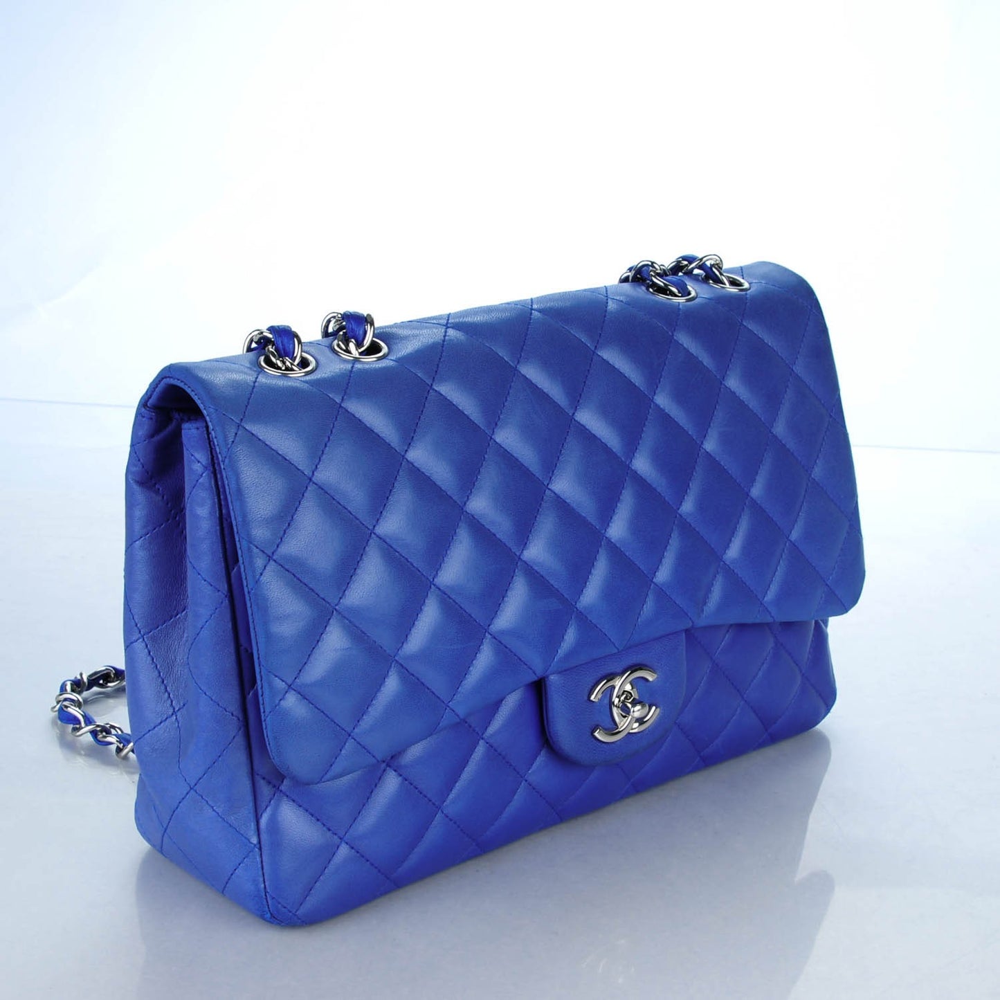 Lambskin Quilted Jumbo Single Flap Blue