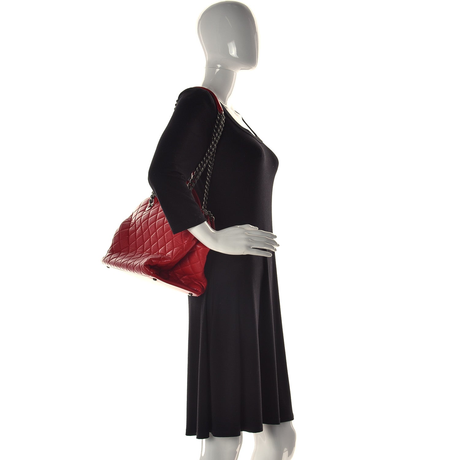 Chanel Shiny Sheepskin Quilted Medium Shopping Tote Red 2 of 17