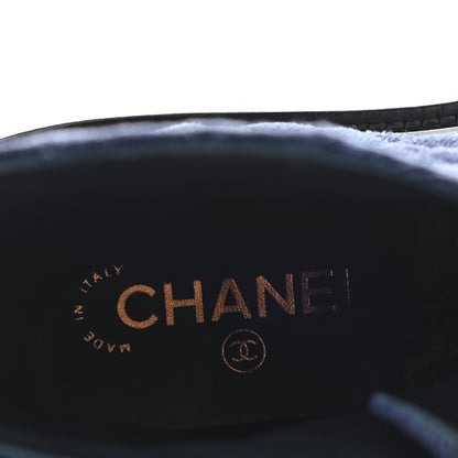 Chanel Denim Calfskin Quilted Lace Up Combat Boots 39 Blue 7 of 9