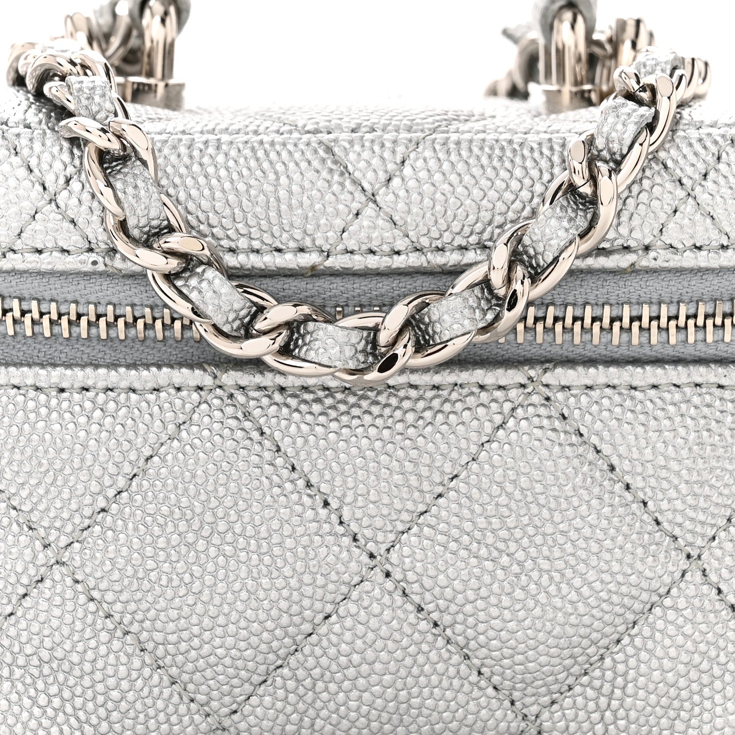 Chanel Metallic Caviar Quilted Mini Top Handle Vanity With Chain Silver 8 of 11