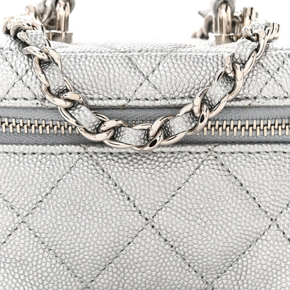 Chanel Metallic Caviar Quilted Mini Top Handle Vanity With Chain Silver 8 of 11