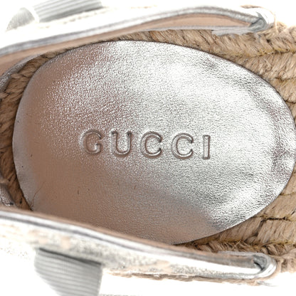 Gucci Lame GG Monogram Ankle Wrap Platform Espadrille Wedges 37 Silver Beige Light Grey 7 of 10