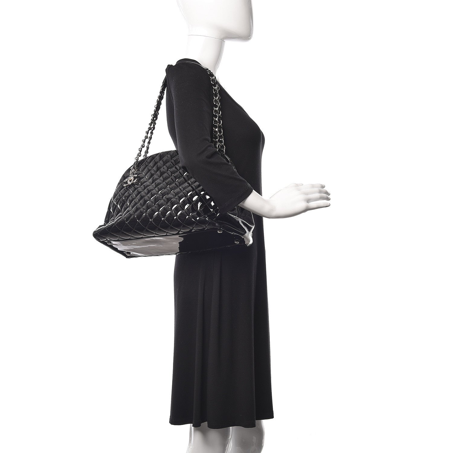 Chanel Patent Quilted Maxi Just Mademoiselle Bowling Bag Black 2 of 11