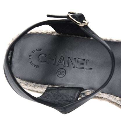 Chanel Lambskin CC Ankle Strap Espadrilles 38 Black 7 of 9