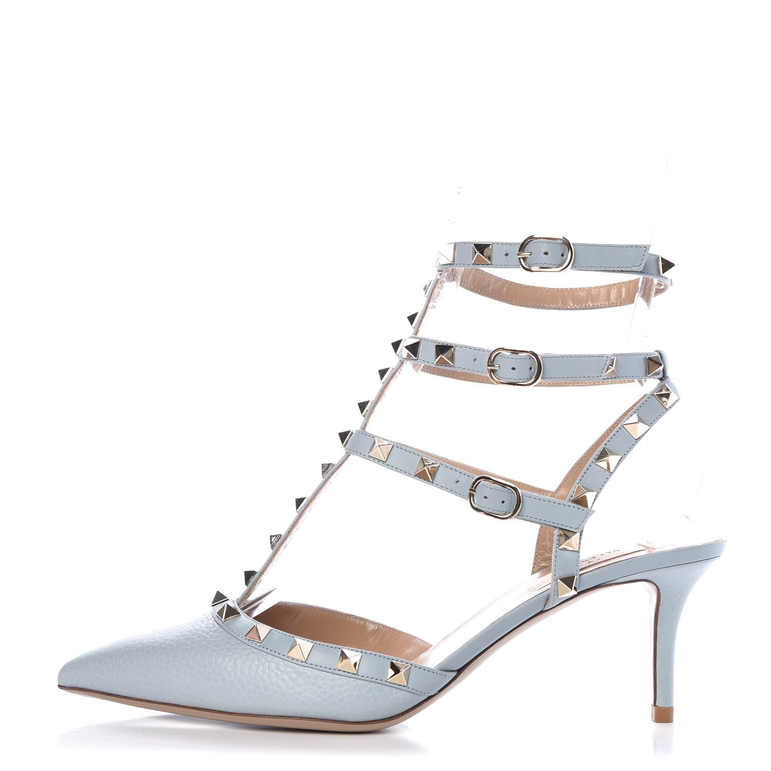Valentino Garavani Pebbled Calfskin Rockstud Ankle Strap 65mm Pumps 39.5 Sky Sorbet 1 of 10