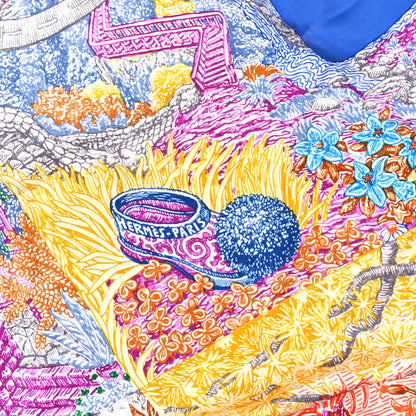Hermes Silk Geant Eleftheria Scarf 140 Gris Argent Bleu Vif Jaune 3 of 4