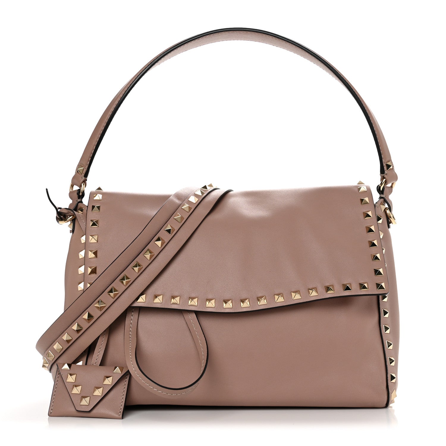 Valentino Garavani Smooth Calfskin Rockstud Top Handle Shoulder Bag Poudre 1 of 12