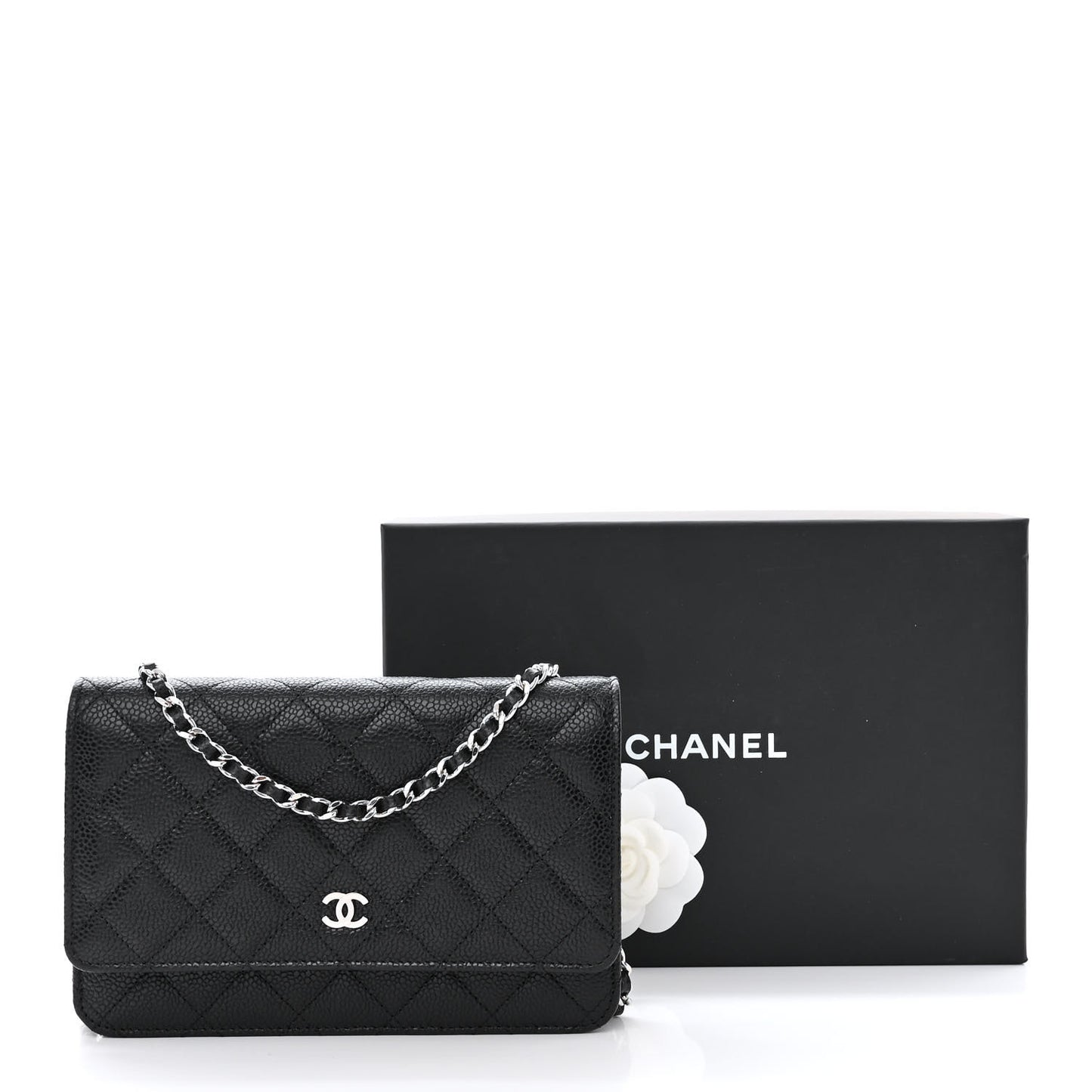 Caviar Quilted Wallet on Chain WOC Black