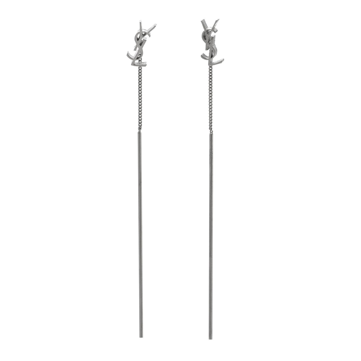 Metal Monogram Pendant Threader Earrings Silver