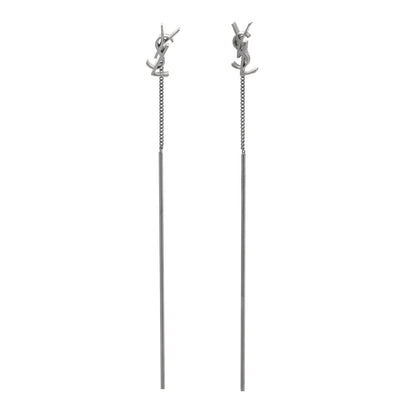Saint Laurent Metal Monogram Pendant Threader Earrings Silver 1 of 4