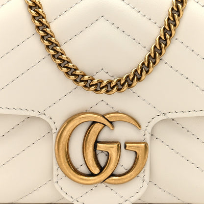 Gucci Calfskin Matelasse Mini GG Marmont Shoulder Bag With Card Holder White Black 8 of 11
