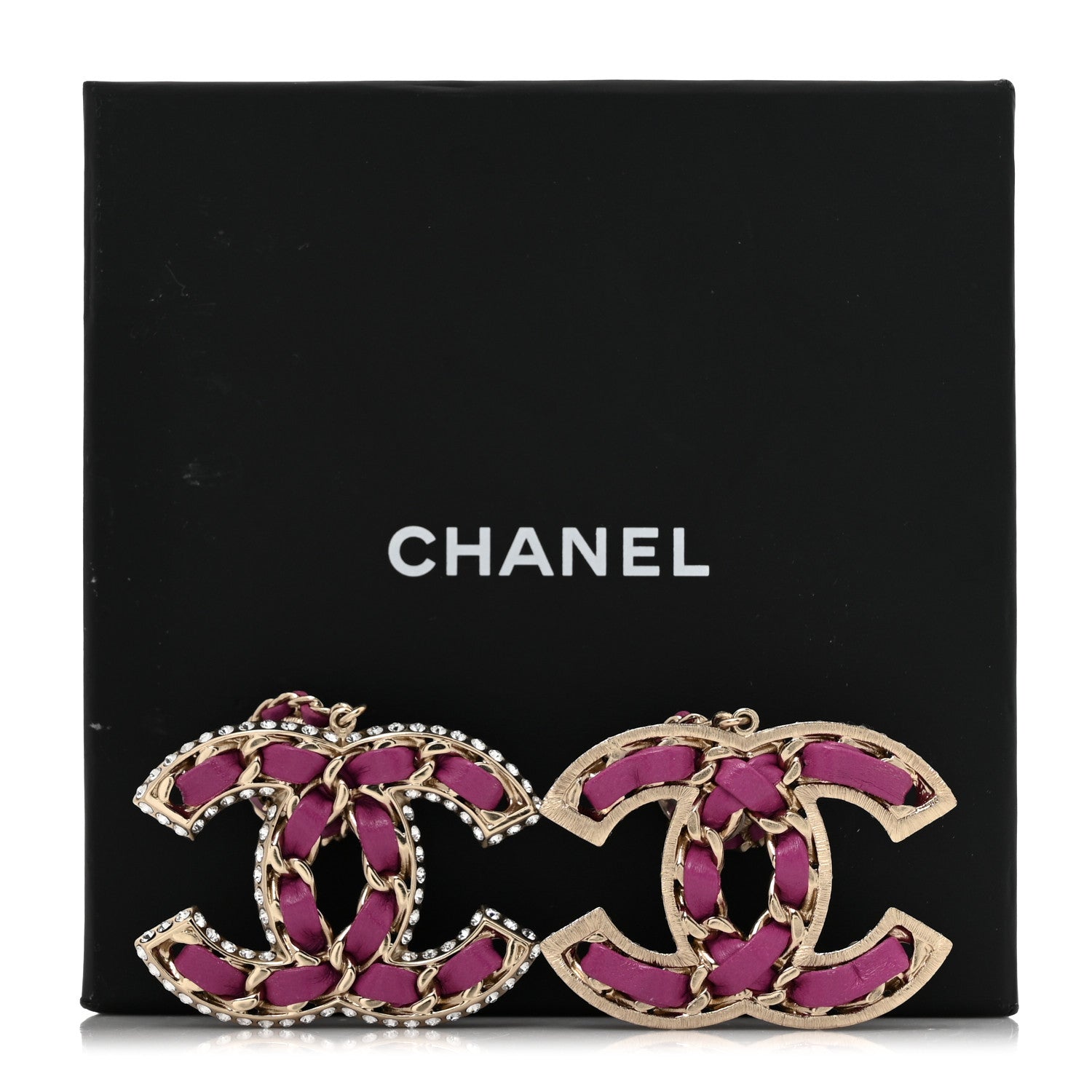 Chanel Pearl Lambskin Crystal Chain CC Drop Earrings Pink 6 of 6