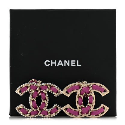 Chanel Pearl Lambskin Crystal Chain CC Drop Earrings Pink 6 of 6