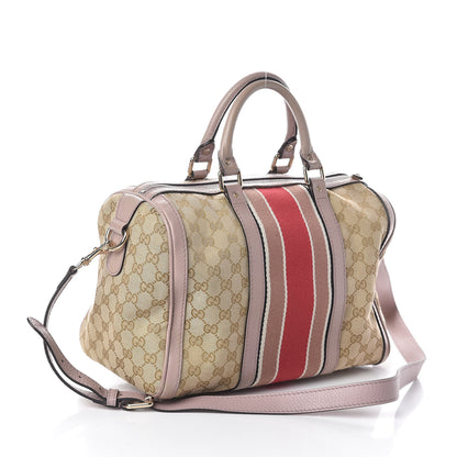 Gucci Monogram Selleria Calfskin Vintage Web Medium Boston New Sand Lilas 3 of 10