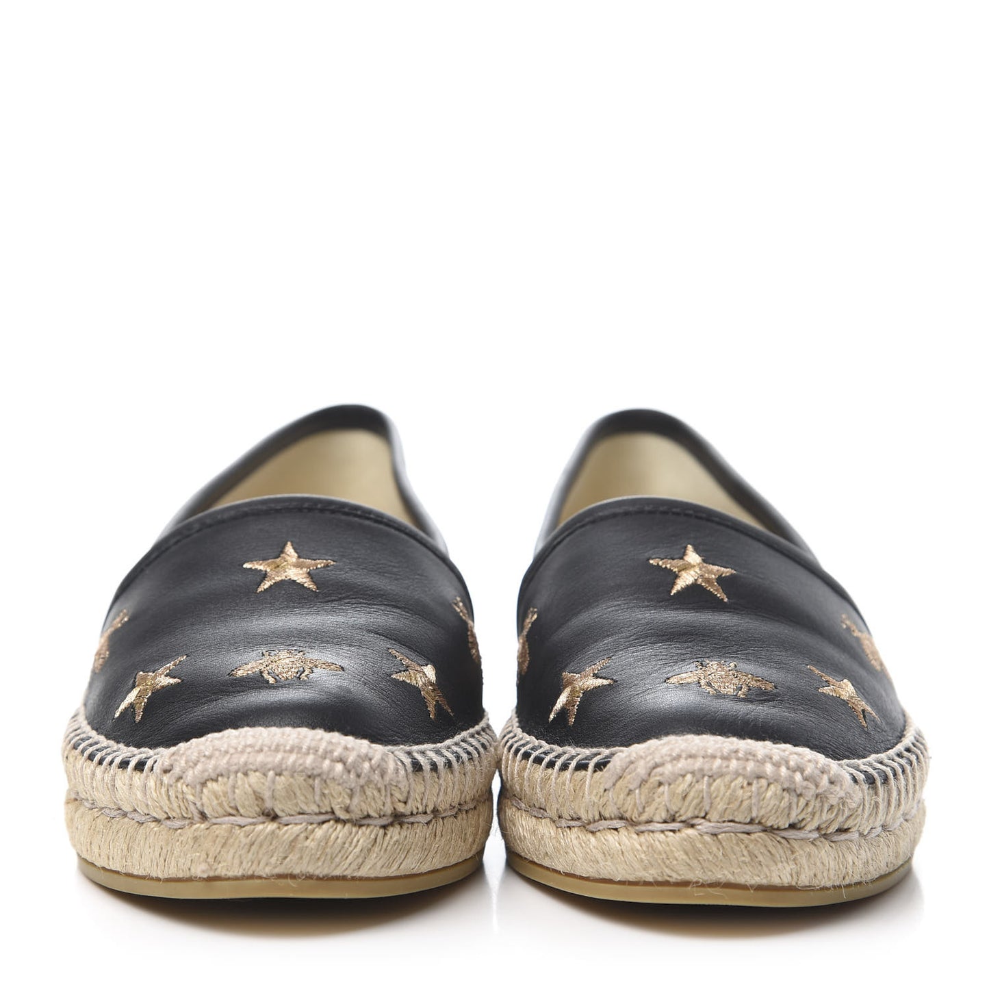 Calfskin Bee Star Embroidered Espadrilles 36 Black