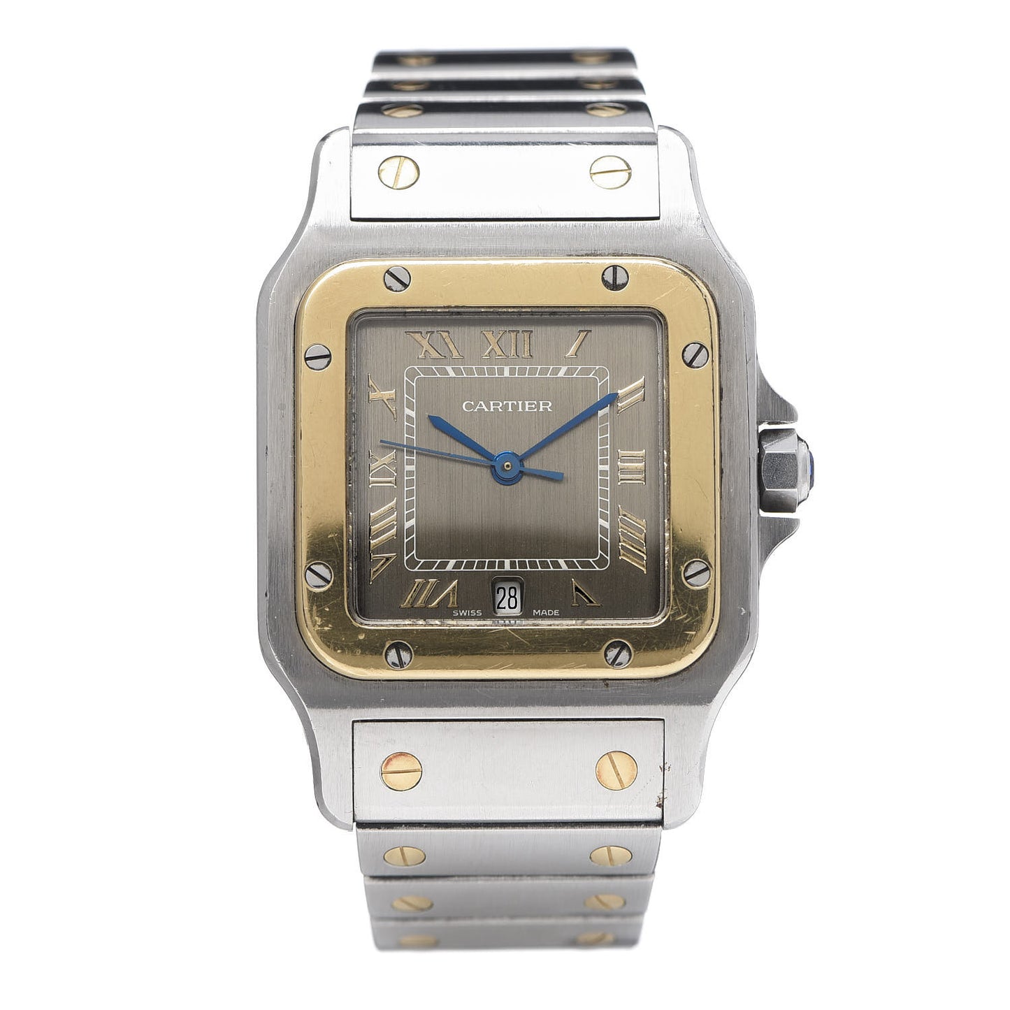 Stainless Steel 18K Yellow Gold 29mm Santos De Cartier Galbee Quartz Watch Silver