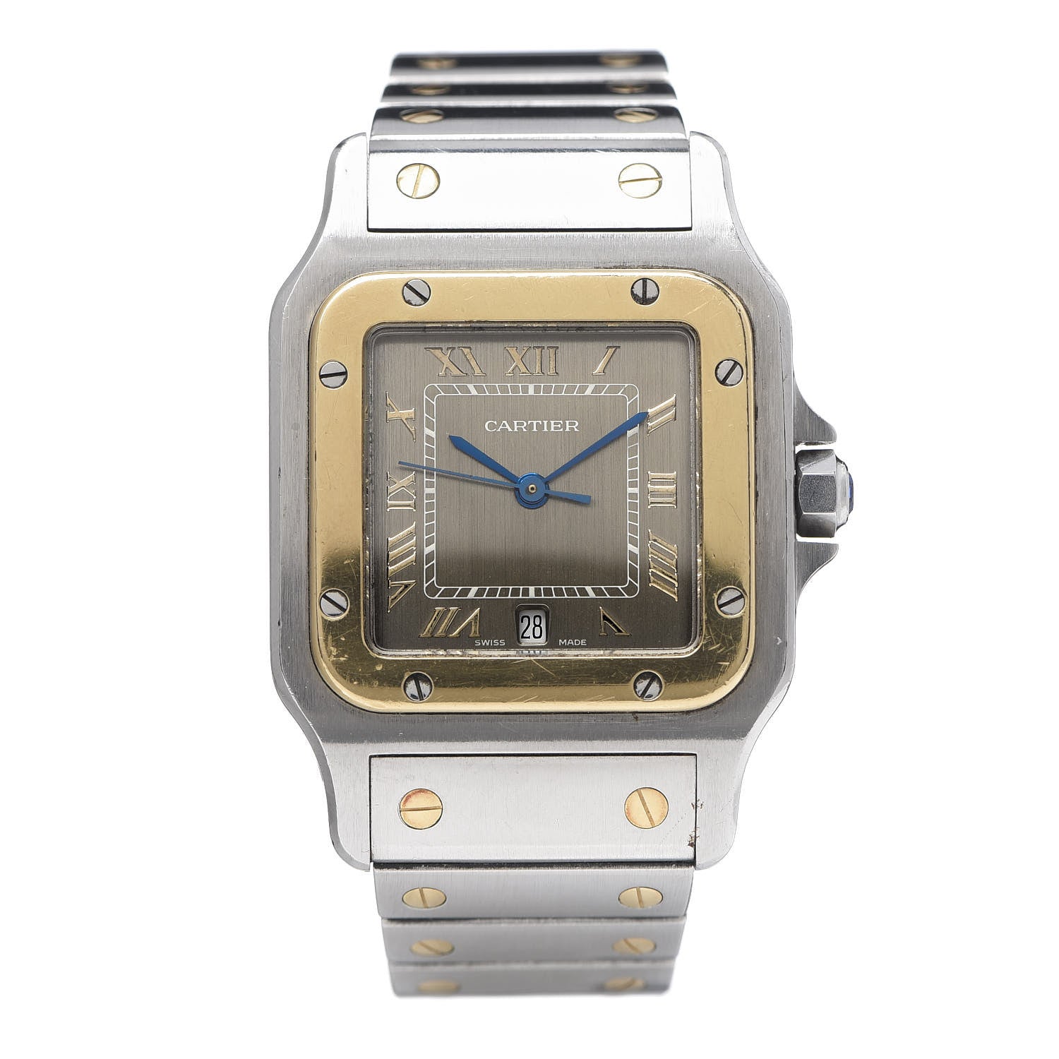 Cartier Stainless Steel 18K Yellow Gold 29mm Santos De Cartier Galbee Quartz Watch Silver 1 of 5
