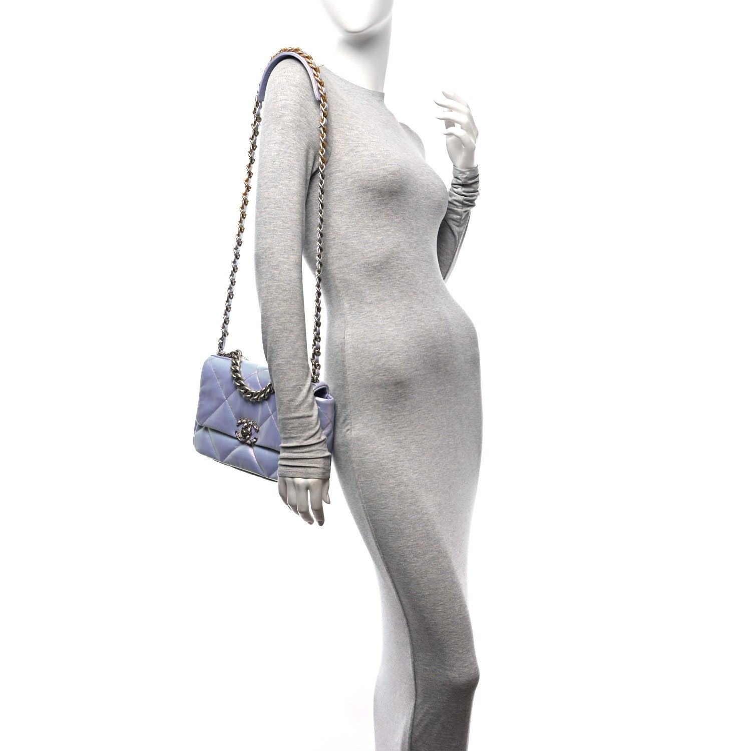 Chanel Iridescent Calfskin Quilted Medium Chanel 19 Flap Light Purple Blue 2 of 10