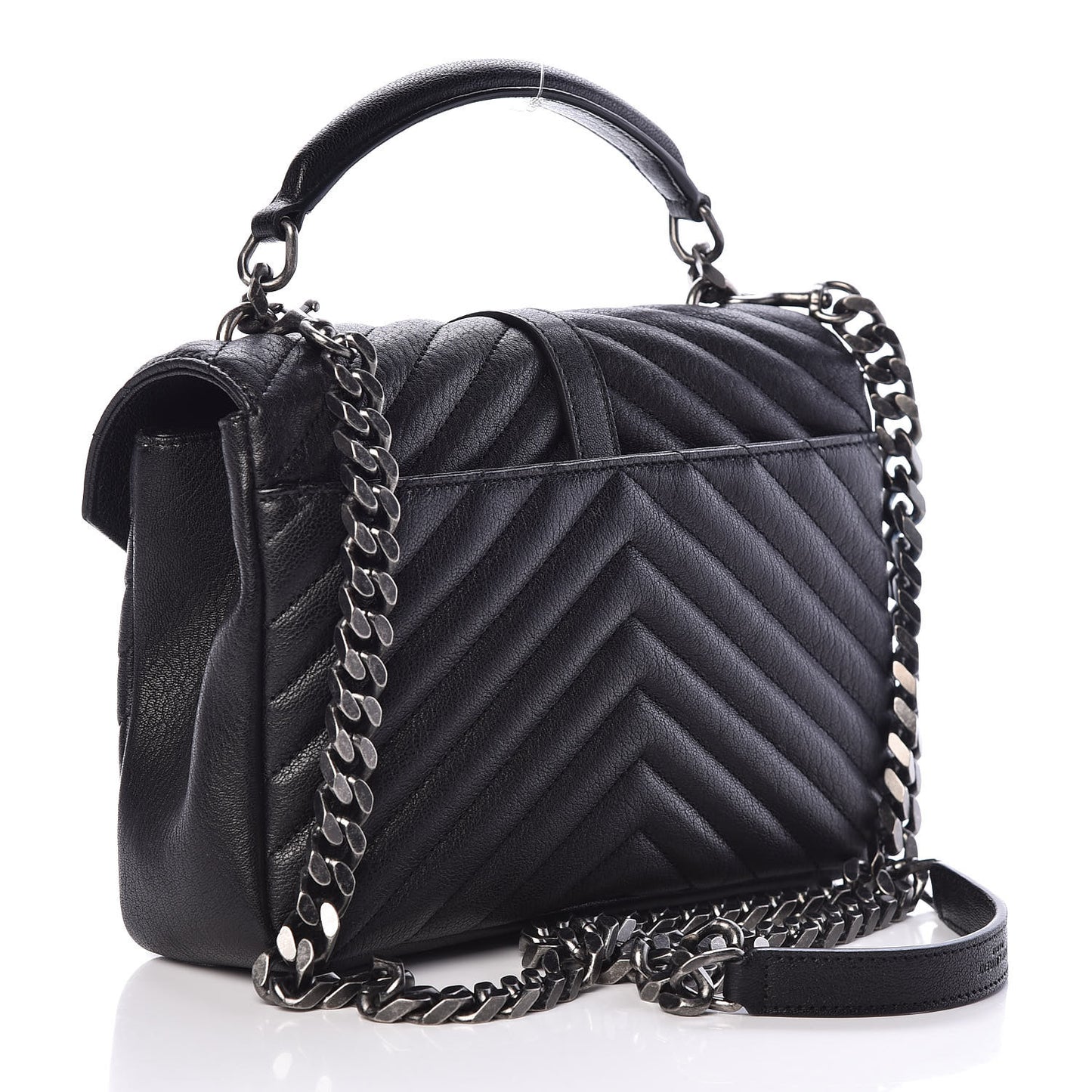 Sheepskin Matelasse Chevron Monogram Medium College Bag Black