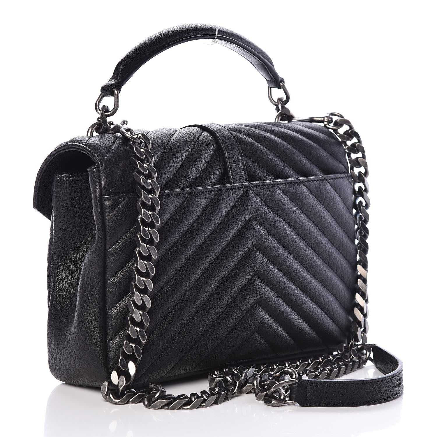 Saint Laurent Sheepskin Matelasse Chevron Monogram Medium College Bag Black 3 of 9