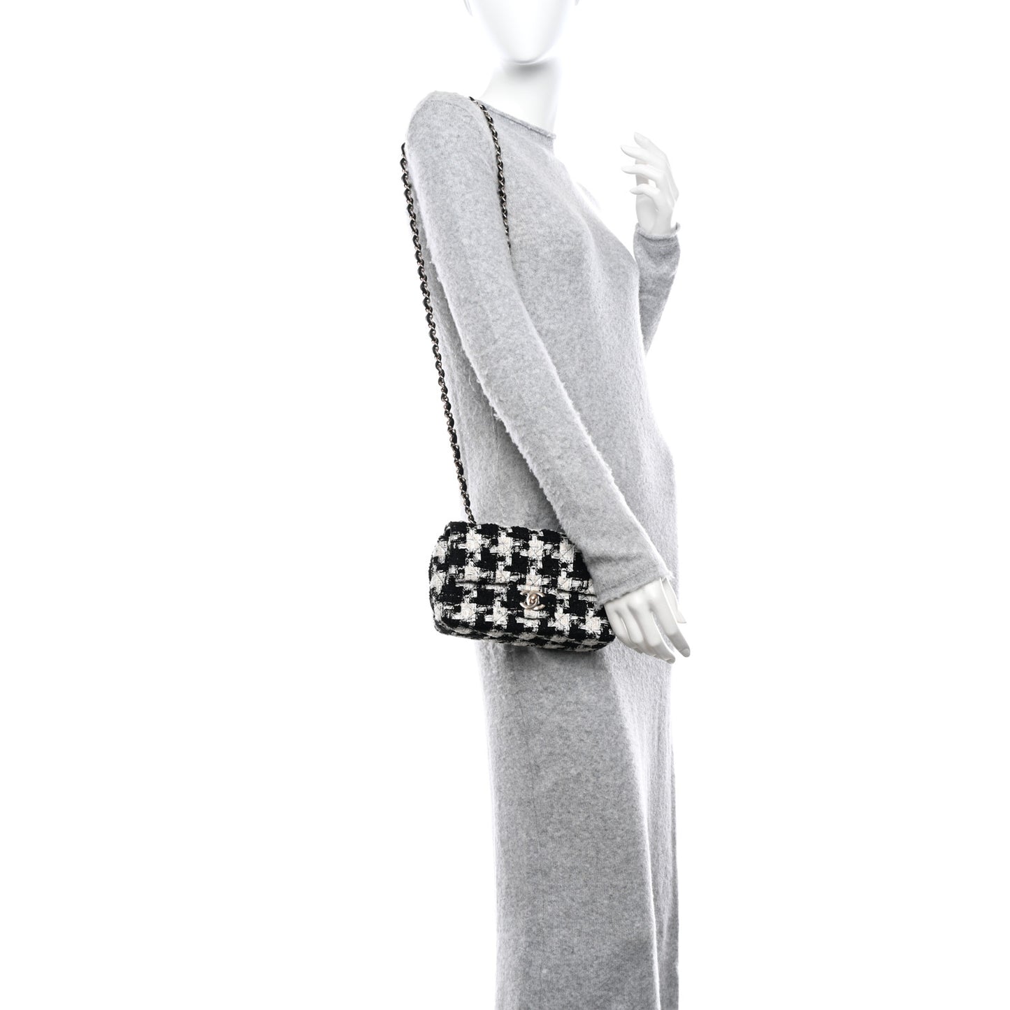 Tweed Quilted Mini Rectangular Flap Black Ecru White